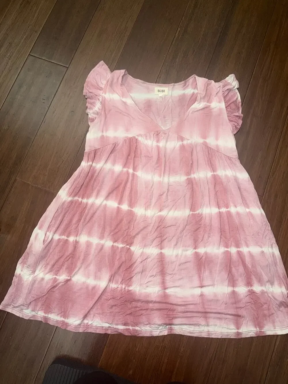 Bibi pink and white horizontal tie-dye babydoll Medium  dress